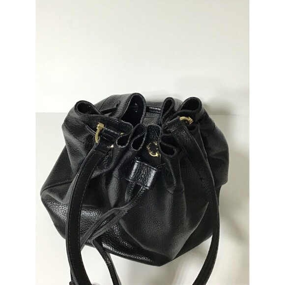 C Wonder Bucket Shopper Drawstring Tote Bag Shoulder Bag Black Pebbled Leather - Picture 10 of 16